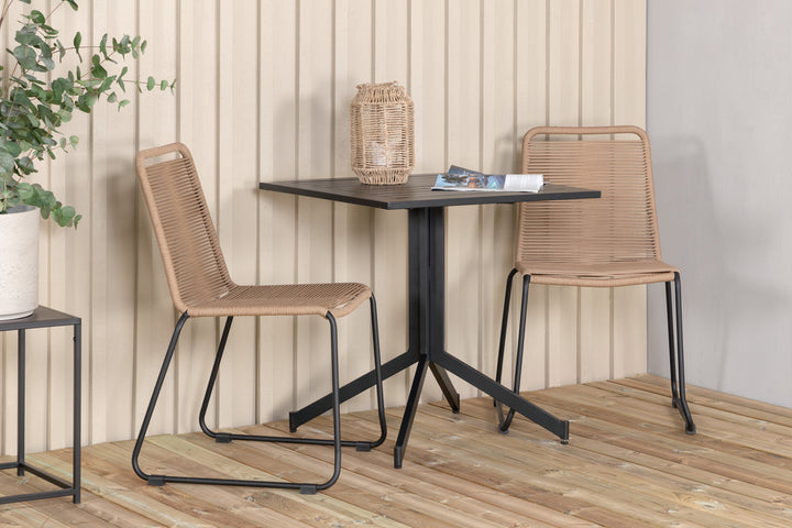 Way & Lindos Cafebord Svart + Matstolar 2 Brun