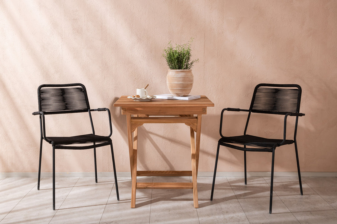 Ghana & Lindos Cafebord Natur + Matstolar Svart