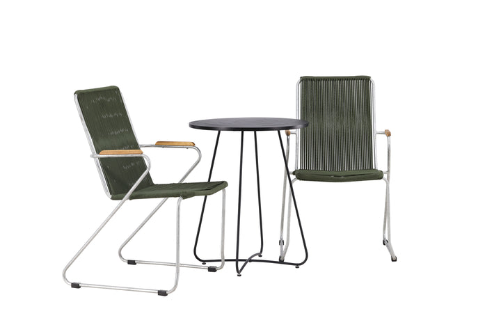 Bacong & Bois Cafebord Svart + Matstolar Grön