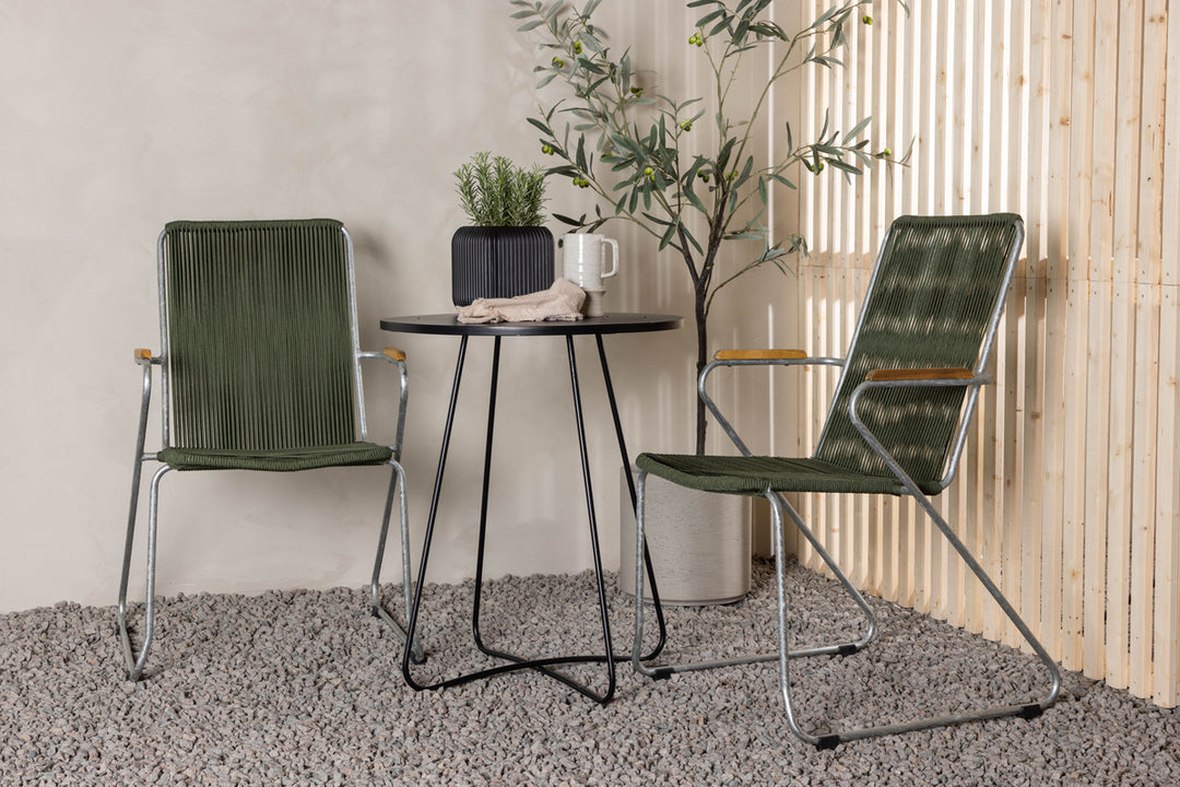 Bacong & Bois Cafebord Svart + Matstolar Grön