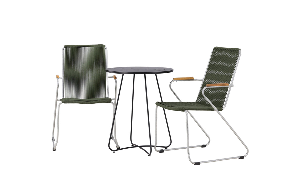 Bacong & Bois Cafebord Svart + Matstolar Grön