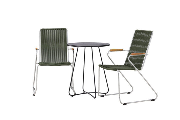 Bacong & Bois Cafebord Svart + Matstolar Grön