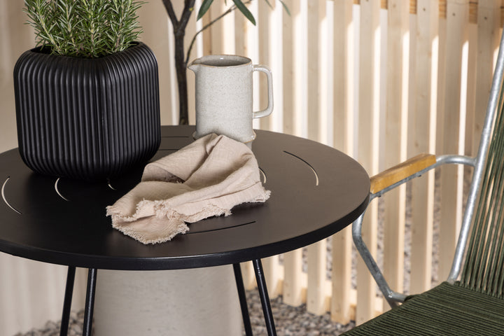 Bacong & Bois Cafebord Svart + Matstolar Grön