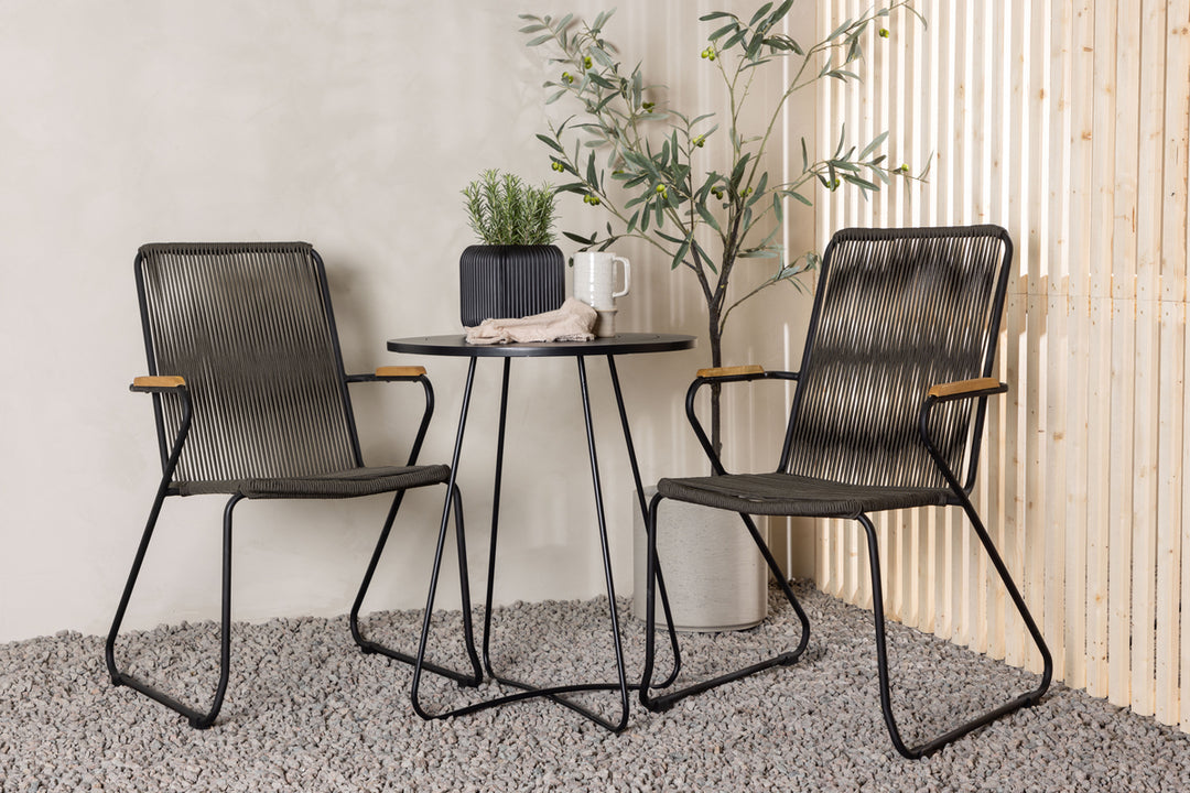 Bacong & Bois Cafebord Svart + Matstolar Mörkgrå