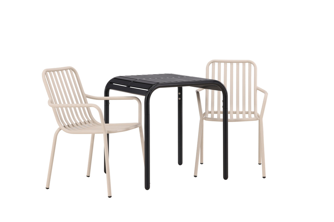 Borneo & Peking Cafebord Svart + Matstolar Beige