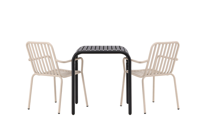 Borneo & Peking Cafebord Svart + Matstolar Beige