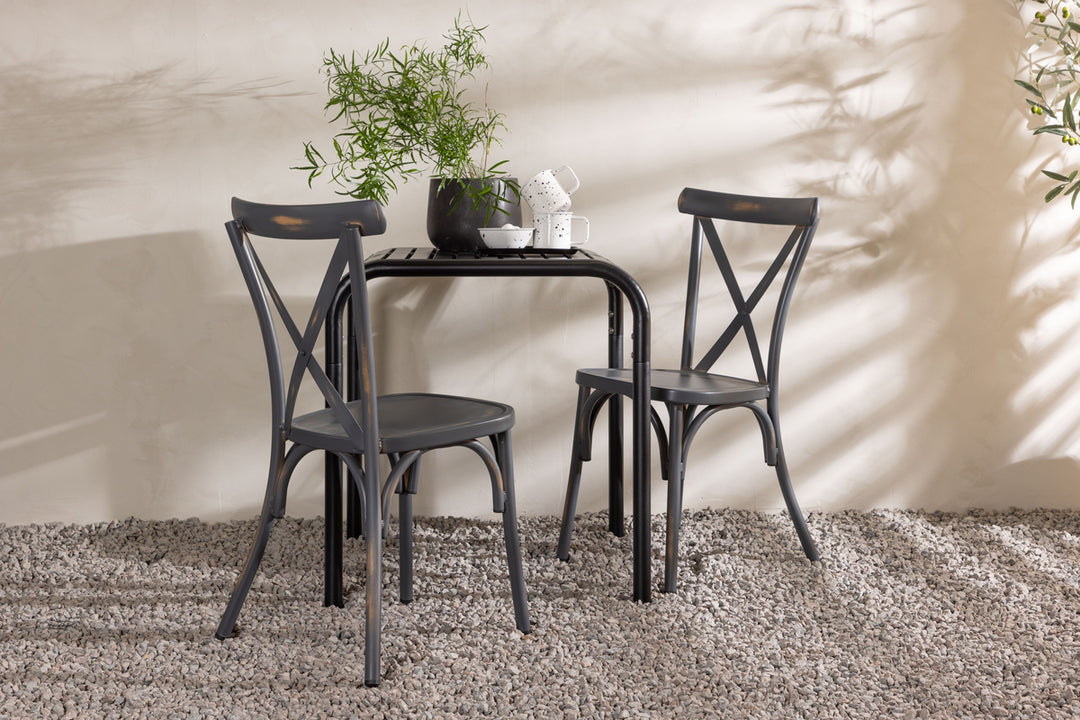 Borneo & Tablas Cafebord Svart + Matstolar Mörkgrå