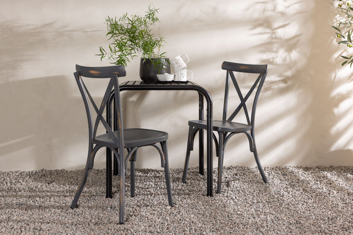 Borneo & Tablas Cafebord Svart + Matstolar Mörkgrå