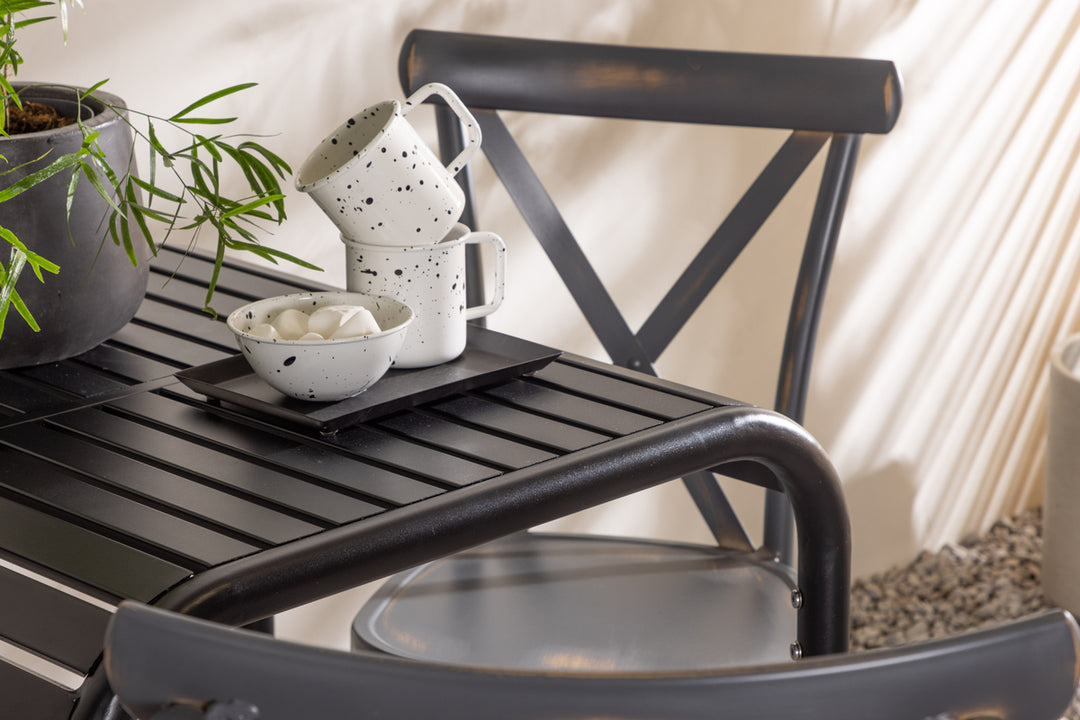 Borneo & Tablas Cafebord Svart + Matstolar Mörkgrå