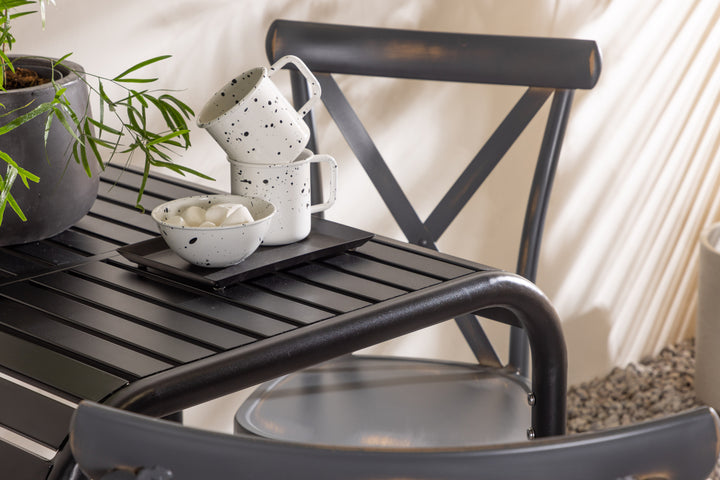 Borneo & Tablas Cafebord Svart + Matstolar Mörkgrå