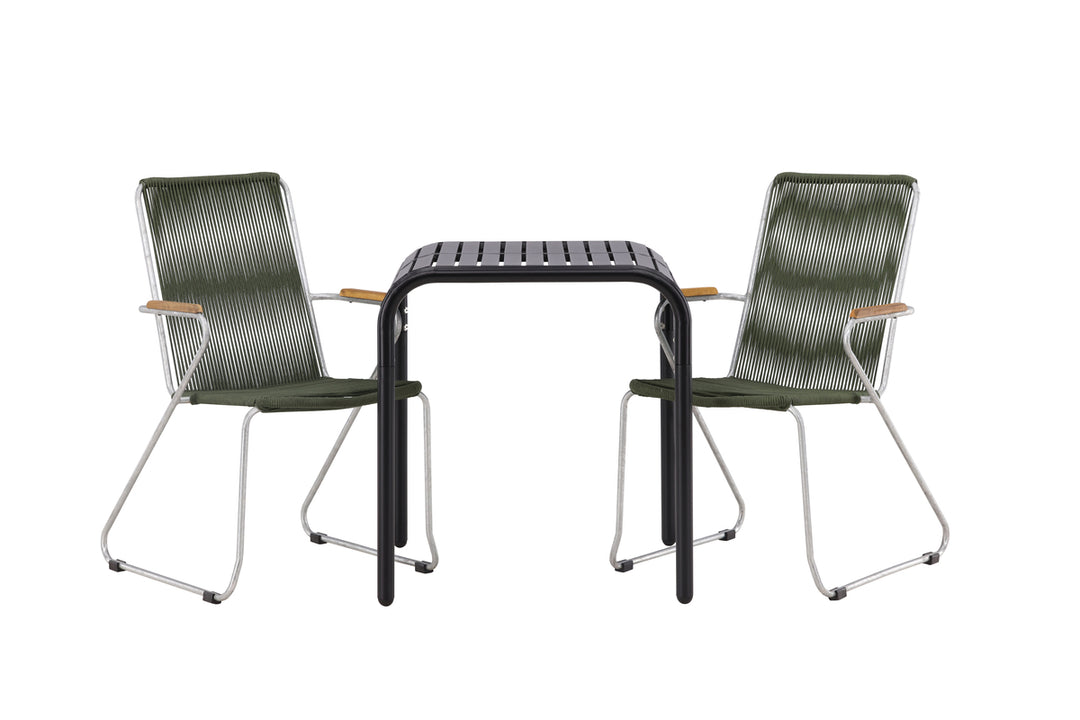 Borneo & Bois Cafebord Svart + Matstolar Grön