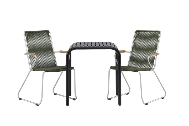 Borneo & Bois Cafebord Svart + Matstolar Grön