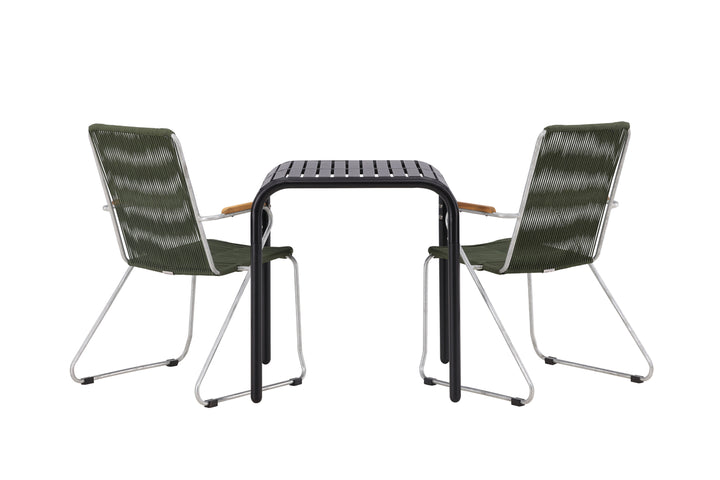 Borneo & Bois Cafebord Svart + Matstolar Grön