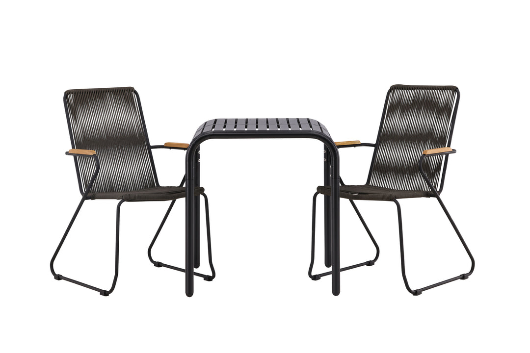 Borneo & Bois Cafebord Svart + Matstolar Mörkgrå