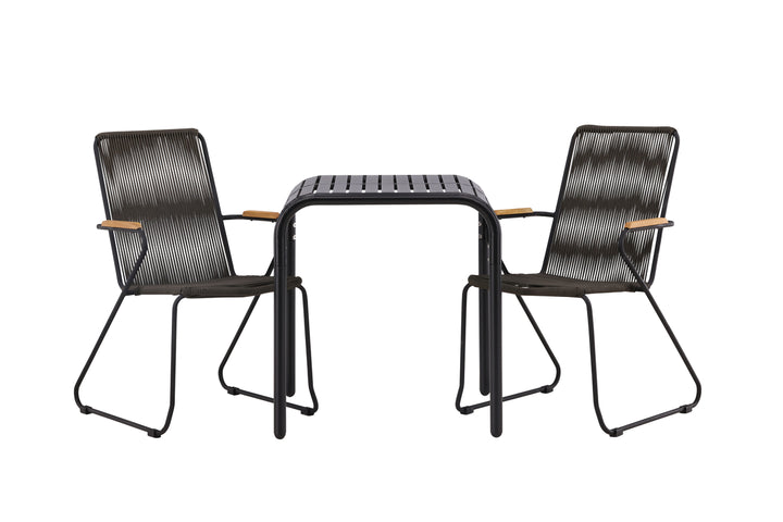 Borneo & Bois Cafebord Svart + Matstolar Mörkgrå