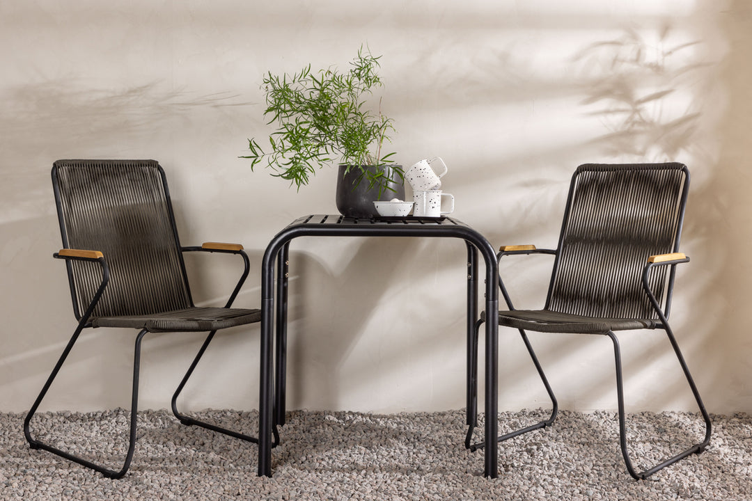 Borneo & Bois Cafebord Svart + Matstolar Mörkgrå