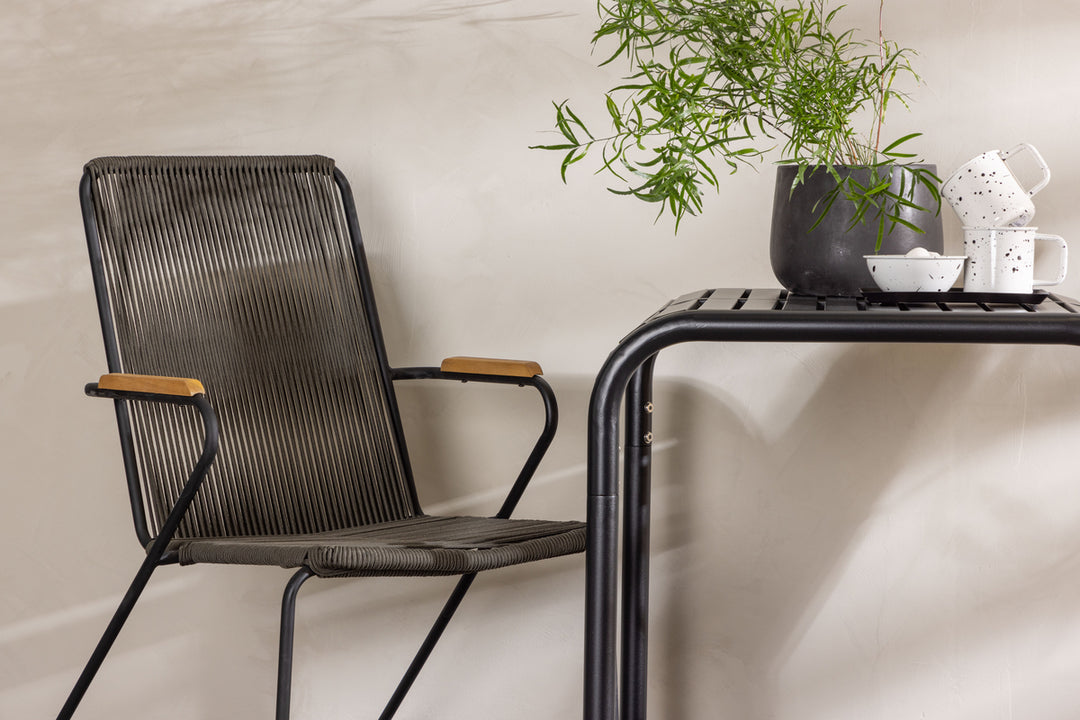 Borneo & Bois Cafebord Svart + Matstolar Mörkgrå