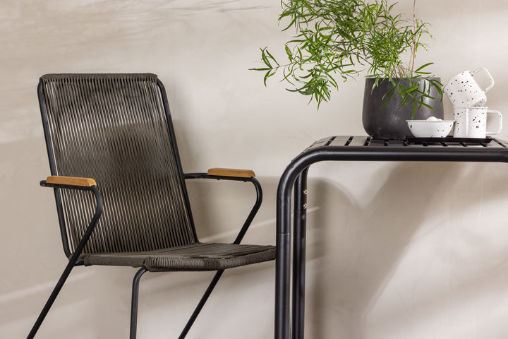 Borneo & Bois Cafebord Svart + Matstolar Mörkgrå