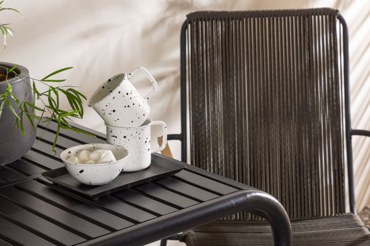 Borneo & Bois Cafebord Svart + Matstolar Mörkgrå