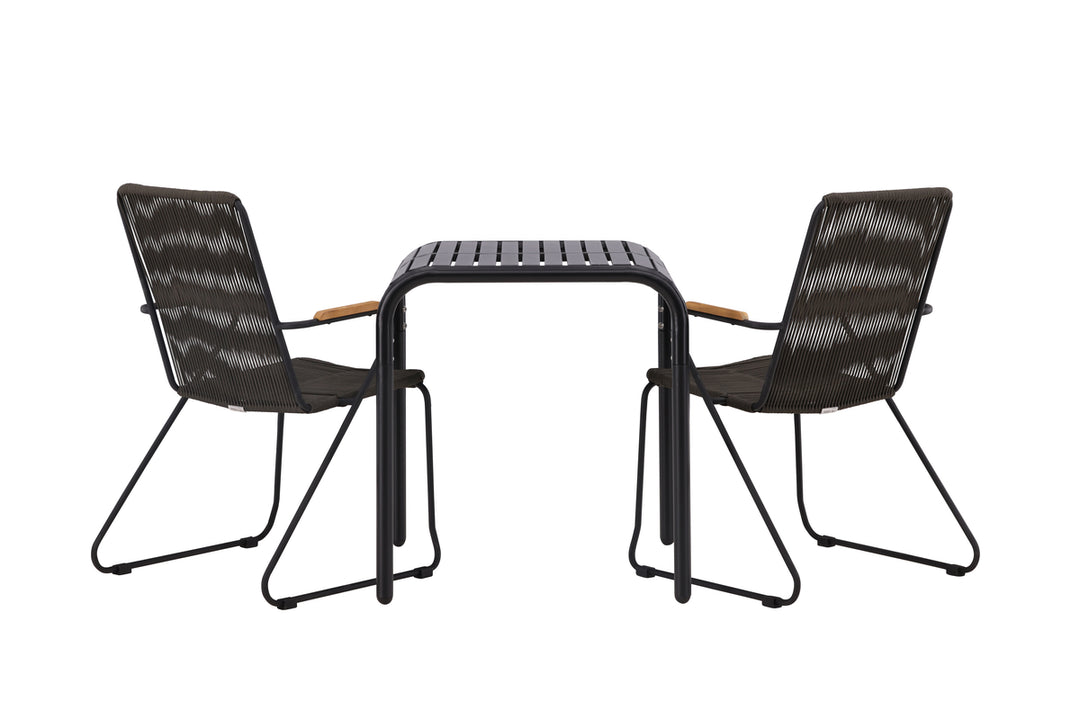 Borneo & Bois Cafebord Svart + Matstolar Mörkgrå