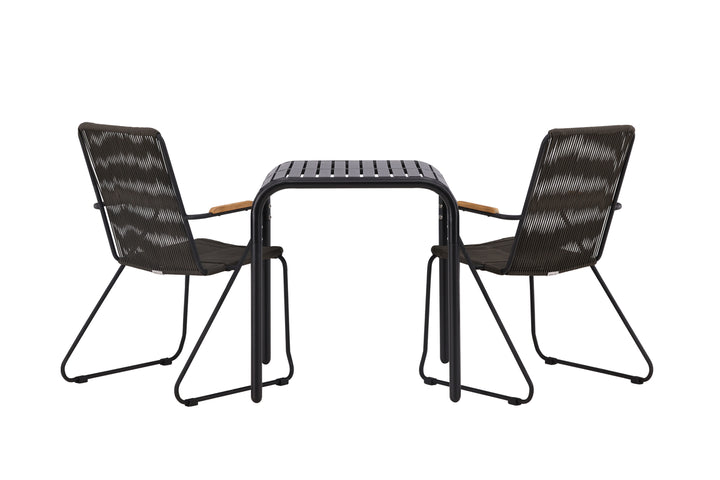 Borneo & Bois Cafebord Svart + Matstolar Mörkgrå
