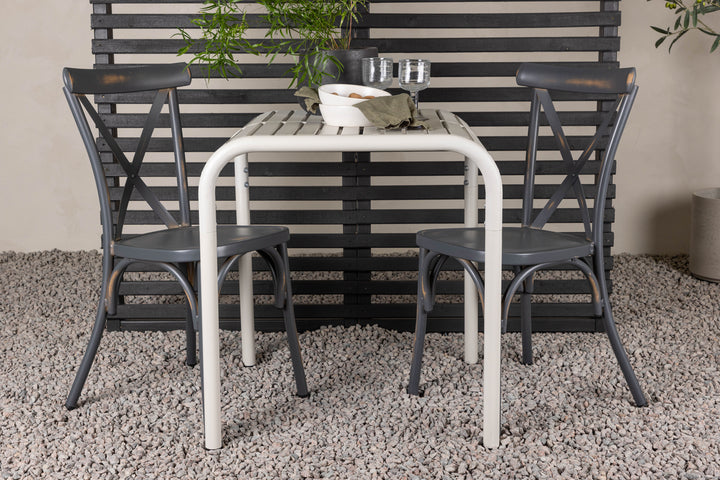 Borneo & Tablas Cafebord Beige + Matstolar Mörkgrå