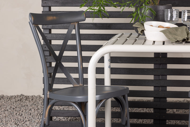 Borneo & Tablas Cafebord Beige + Matstolar Mörkgrå