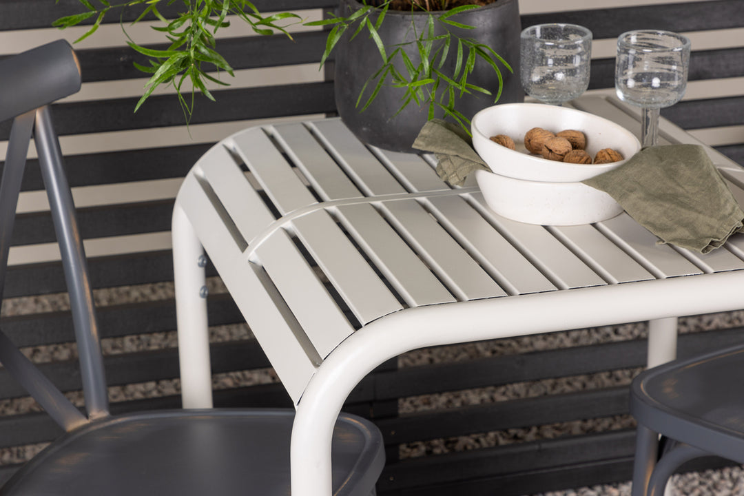 Borneo & Tablas Cafebord Beige + Matstolar Mörkgrå