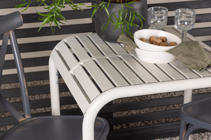 Borneo & Tablas Cafebord Beige + Matstolar Mörkgrå