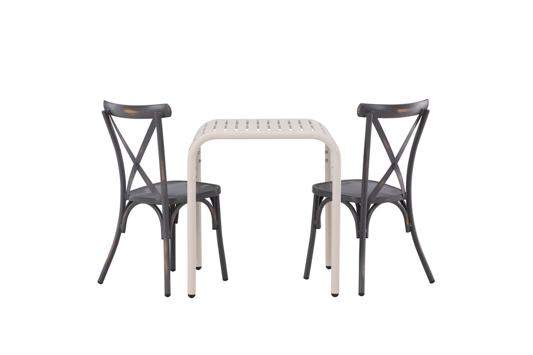 Borneo & Tablas Cafebord Beige + Matstolar Mörkgrå