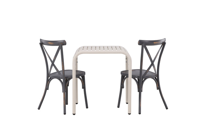 Borneo & Tablas Cafebord Beige + Matstolar Mörkgrå