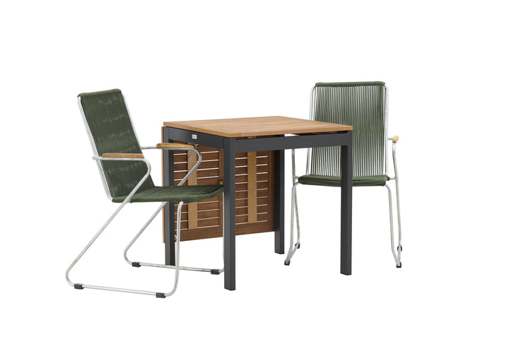 Diego & Bois Cafebord Svart + Matstolar Grön