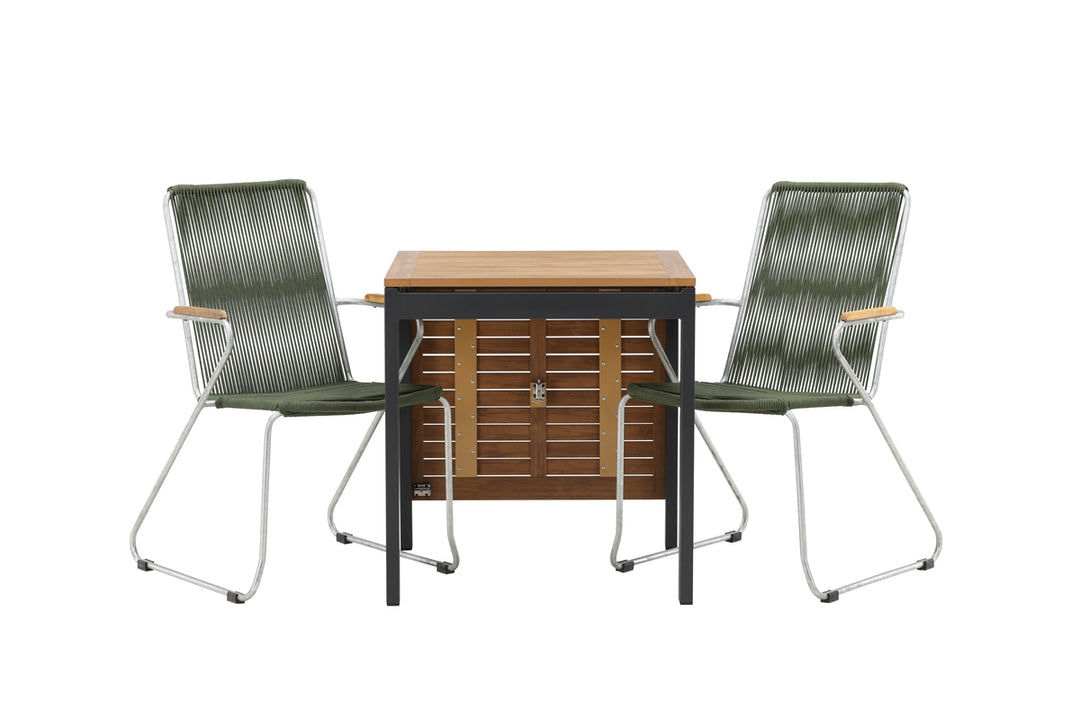 Diego & Bois Cafebord Svart + Matstolar Grön