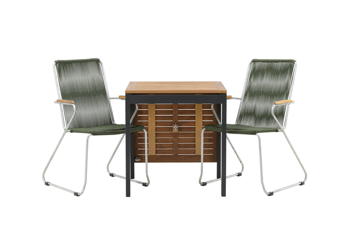 Diego & Bois Cafebord Svart + Matstolar Grön