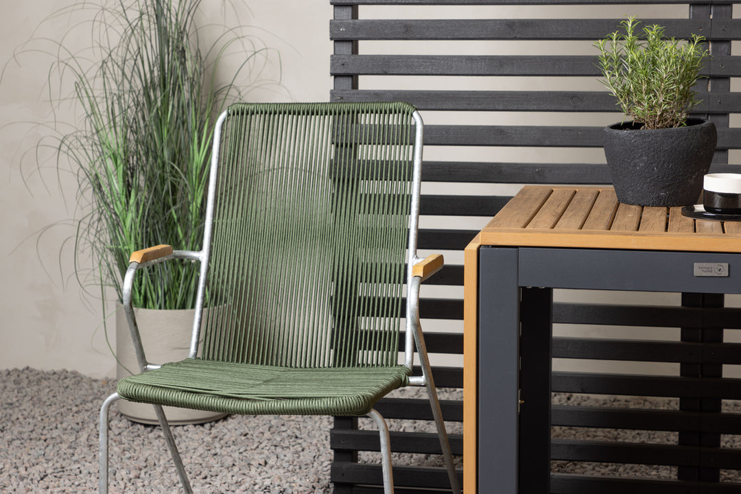 Diego & Bois Cafebord Svart + Matstolar Grön