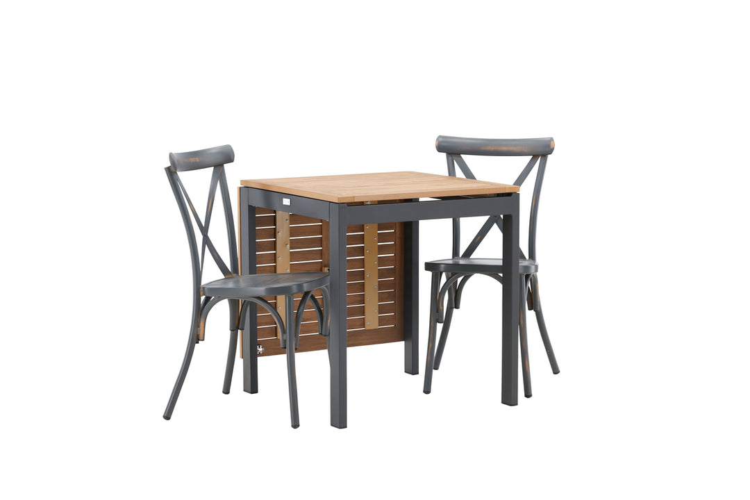 Diego & Tablas Cafebord Svart + Matstolar Mörkgrå