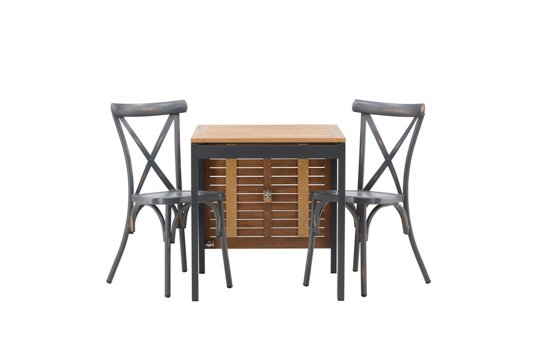 Diego & Tablas Cafebord Svart + Matstolar Mörkgrå